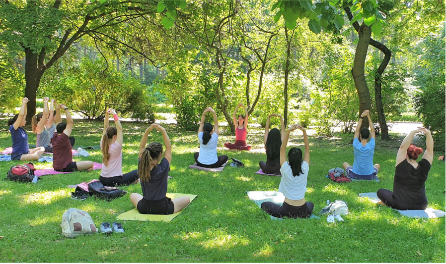 International Day of Yoga celebration with people practicing together